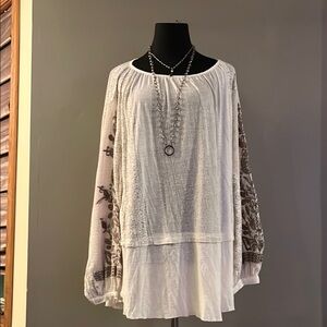 Free People White and Brown Boho Top